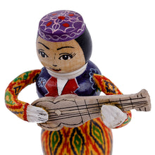 Load image into Gallery viewer, Painted Traditional Vibrant Wood Figurine of Girl and Tanbur - Tanbur Warm Rhythms | NOVICA