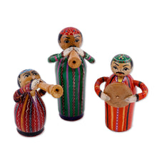 Load image into Gallery viewer, Set of Three Hand-Painted Wood Musician Figurines - Gallant Ensemble | NOVICA