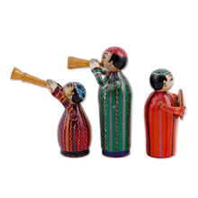 Load image into Gallery viewer, Set of Three Hand-Painted Wood Musician Figurines - Gallant Ensemble | NOVICA