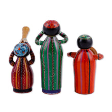 Load image into Gallery viewer, Set of Three Hand-Painted Wood Musician Figurines - Gallant Ensemble | NOVICA