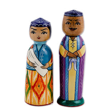 Load image into Gallery viewer, Set of 2 Painted Colorful Wood Bride and Groom Figurines - Magnificent Marriage | NOVICA