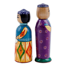 Load image into Gallery viewer, Set of 2 Painted Colorful Wood Bride and Groom Figurines - Magnificent Marriage | NOVICA