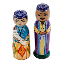 Load image into Gallery viewer, Set of 2 Painted Colorful Wood Bride and Groom Figurines - Magnificent Marriage | NOVICA