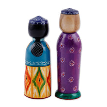 Load image into Gallery viewer, Set of 2 Painted Colorful Wood Bride and Groom Figurines - Magnificent Marriage | NOVICA
