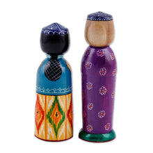 Load image into Gallery viewer, Set of 2 Painted Colorful Wood Bride and Groom Figurines - Magnificent Marriage | NOVICA