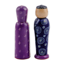 Load image into Gallery viewer, Set of 2 Red and Blue Wood Bride and Groom Figurines - Splendorous Marriage | NOVICA