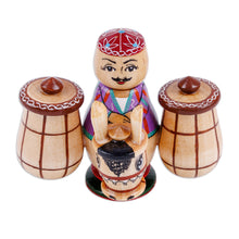 Load image into Gallery viewer, Painted Traditional Wood Figurine of Tajik Merchant & Donkey - Tajik Vendor | NOVICA