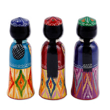 Load image into Gallery viewer, Set of 3 Handcrafted Traditional Multicolor Wood Figurines - Tajikistan Dames | NOVICA
