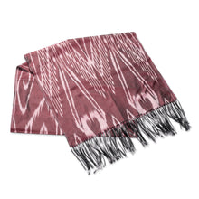 Load image into Gallery viewer, Burgundy Hand-Woven Fringed Silk Ikat Scarf from Uzbekistan - Stylish Burgundy | NOVICA