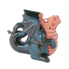 Load image into Gallery viewer, Handcrafted Green and Rosewood Ceramic Dragon Figurine - Legendary Friend | NOVICA