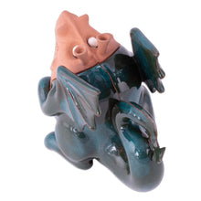 Load image into Gallery viewer, Handcrafted Green and Rosewood Ceramic Dragon Figurine - Legendary Friend | NOVICA