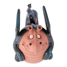 Load image into Gallery viewer, Handcrafted Green and Rosewood Ceramic Dragon Figurine - Legendary Friend | NOVICA