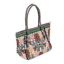 Load image into Gallery viewer, Tote Bag with Floral Uzbek Irokoi Hand Embroidery - Flower Magnetism | NOVICA
