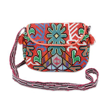 Load image into Gallery viewer, Floral & Leaf Suzani Hand-Embroidered Cotton Blend Sling Bag - Trendy Allure | NOVICA