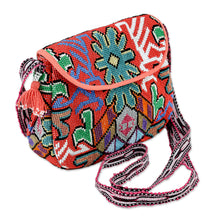 Load image into Gallery viewer, Floral & Leaf Suzani Hand-Embroidered Cotton Blend Sling Bag - Trendy Allure | NOVICA