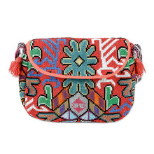 Load image into Gallery viewer, Floral & Leaf Suzani Hand-Embroidered Cotton Blend Sling Bag - Trendy Allure | NOVICA