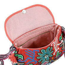 Load image into Gallery viewer, Floral & Leaf Suzani Hand-Embroidered Cotton Blend Sling Bag - Trendy Allure | NOVICA