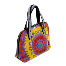 Load image into Gallery viewer, Bowling Bag with Uzbek Suzani Hand Embroidery - Colorful Glam | NOVICA