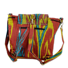 Load image into Gallery viewer, Ikat Quilted Adras Fabric Backpack Made in Uzbekistan - Color Spectacle | NOVICA