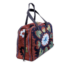 Load image into Gallery viewer, Cotton Blend Travel Bag with Suzani Floral Hand Embroidery - Creating Memories | NOVICA