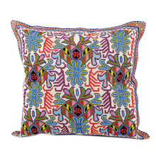 Load image into Gallery viewer, Cross Stitch Floral Cushion Cover from Uzbekistan - Garden Symphony | NOVICA