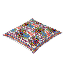 Load image into Gallery viewer, Cross Stitch Floral Cushion Cover from Uzbekistan - Garden Symphony | NOVICA