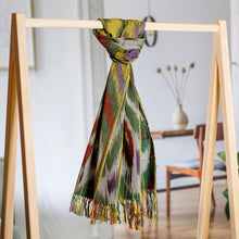 Load image into Gallery viewer, Colorful Fringed Cotton Ikat Scarf Hand-Woven in Uzbekistan - Symphony of Colors | NOVICA