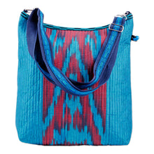 Load image into Gallery viewer, Blue and Red Ikat Patterned Cotton Shoulder Bag with Zipper - Blue Vessel | NOVICA