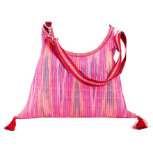 Load image into Gallery viewer, Warm-Toned Ikat Patterned Cotton Hobo Bag with Tassels - Fire Days | NOVICA