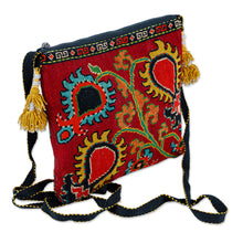 Load image into Gallery viewer, Handmade Silk Embroidered Sling Handbag - Scarlet Symbols | NOVICA
