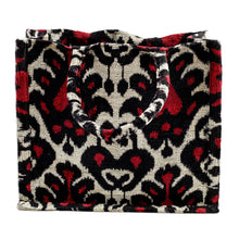 Load image into Gallery viewer, Classic Patterned Cherry and Beige Silk Velvet Handle Bag - Cherry Grandeur | NOVICA