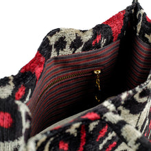 Load image into Gallery viewer, Classic Patterned Cherry and Beige Silk Velvet Handle Bag - Cherry Grandeur | NOVICA