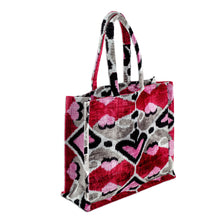 Load image into Gallery viewer, Handcrafted Silk Velvet Handle Bag with Heart-Themed Pattern - Romantic Splendor | NOVICA
