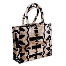 Load image into Gallery viewer, Handcrafted Silk Velvet Handle Bag with Zebra Pattern - Zebra Splendor | NOVICA