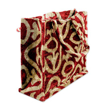 Load image into Gallery viewer, Handcrafted Silk Velvet Handle Bag with Abstract Pattern - Crimson Splendor | NOVICA
