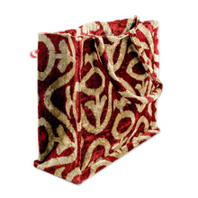 Load image into Gallery viewer, Handcrafted Silk Velvet Handle Bag with Abstract Pattern - Crimson Splendor | NOVICA