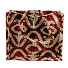 Load image into Gallery viewer, Handcrafted Silk Velvet Handle Bag with Abstract Pattern - Crimson Splendor | NOVICA
