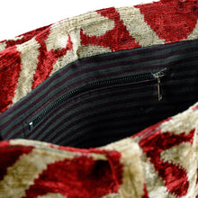 Load image into Gallery viewer, Handcrafted Silk Velvet Handle Bag with Abstract Pattern - Crimson Splendor | NOVICA