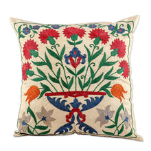 Load image into Gallery viewer, Classic Floral Embroidered Silk Blend Cushion Cover - Suzani Eden | NOVICA