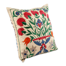 Load image into Gallery viewer, Classic Floral Embroidered Silk Blend Cushion Cover - Suzani Eden | NOVICA