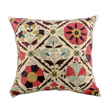 Load image into Gallery viewer, Embroidered Silk Blend Cushion Cover with Floral Details - Symbolic Suzani | NOVICA