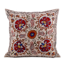 Load image into Gallery viewer, Floral Handcrafted Embroidered Silk and Cotton Cushion Cover - Suzani Garden | NOVICA
