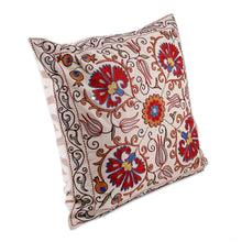 Load image into Gallery viewer, Floral Handcrafted Embroidered Silk and Cotton Cushion Cover - Suzani Garden | NOVICA