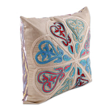 Load image into Gallery viewer, Classic Embroidered Silk Blend Cushion Cover in Bright Hues - Enchanting Union | NOVICA