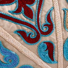 Load image into Gallery viewer, Classic Embroidered Silk Blend Cushion Cover in Bright Hues - Enchanting Union | NOVICA