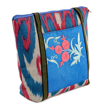 Load image into Gallery viewer, Floral Ikat-Patterned Blue Cotton Shoulder Bag with Zipper - Blue Fineness | NOVICA