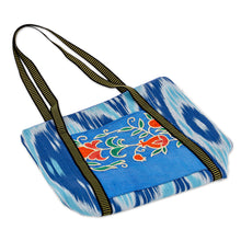 Load image into Gallery viewer, Floral Ikat-Patterned Blue Cotton Shoulder Bag with Zipper - Blue Fineness | NOVICA