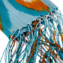 Load image into Gallery viewer, Handwoven Ikat-Patterned Silk Scarf in Blue and Warm Hues - Refreshing Uzbekistan | NOVICA
