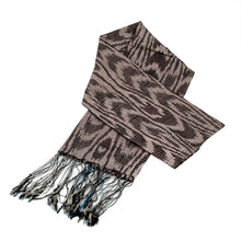 Load image into Gallery viewer, Hand-Woven Fringed Silk Ikat Scarf in Two Shades of Grey - Uzbek Flair | NOVICA