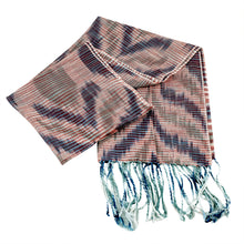 Load image into Gallery viewer, Hand-Woven Cotton Scarf with Blue and Green Ikat Patterns - Uzbek Trend | NOVICA